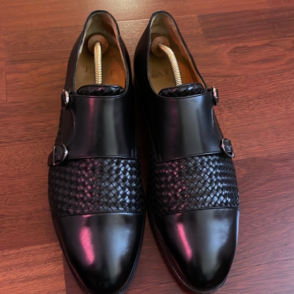 Taft Monk Strap Leather Weave Dress Shoes